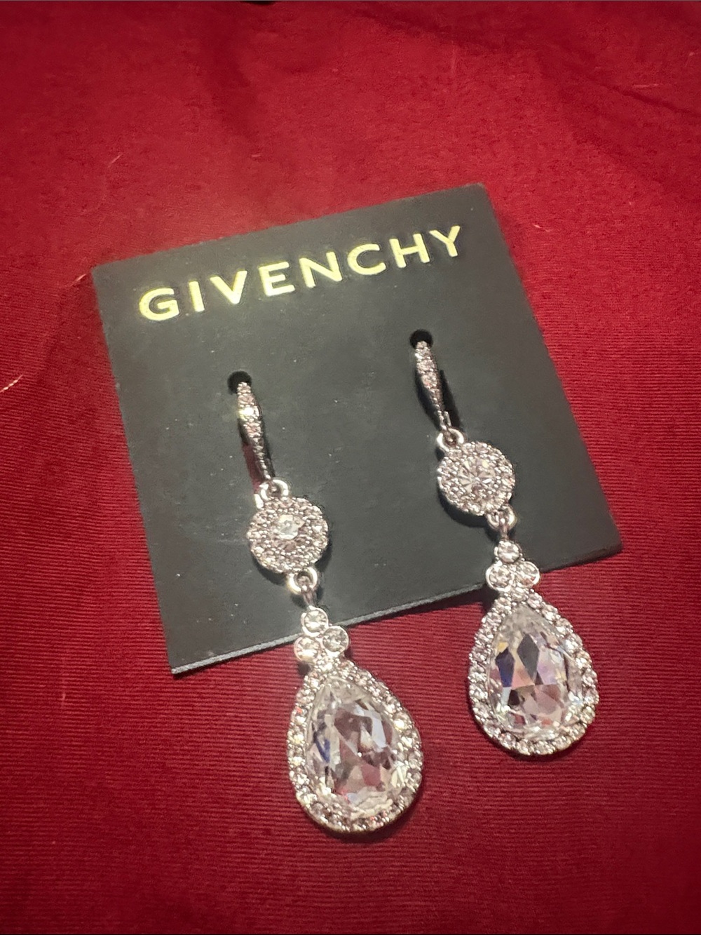 Givenchy Silver Crystal Teardrop Dangle Earrings - Clear